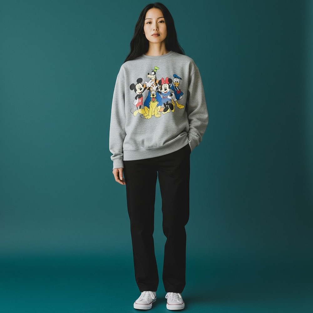 Disney - Women's XS Gray Sweatshirt Mickey & Friends (Front & Back) Long Sleeves